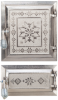 Porte de Poêle + Cendrier Motifs Roumains Nickelée / h[mm]: 275+140; l[mm]: 255
