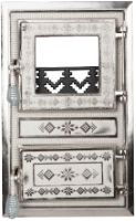 Porte de Poêle Monobloc avec Vitre Motifs Roumains Nickelée / h[mm]: 475; l[mm]: 295